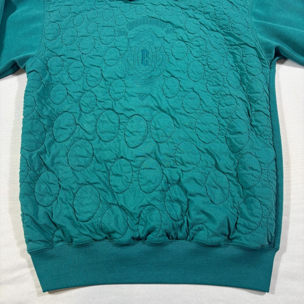 Vintage 80s Buckingham Quilted Collared Sweatshirt Womens M Teal Green Grandma - Picture 4 of 7